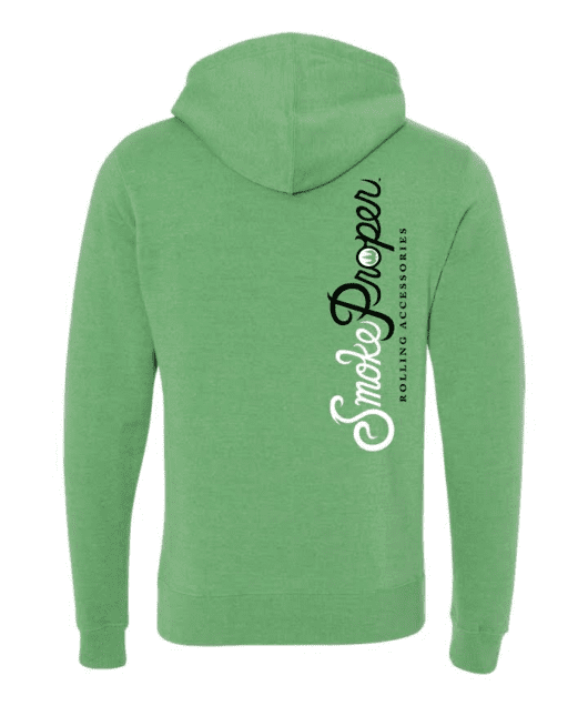 Green Hoodie Black text (back) | Smoke Proper Rolling Accessories