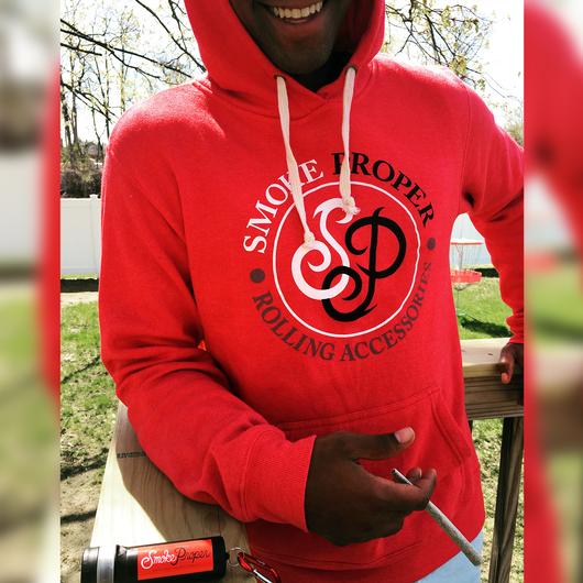 Red hoodie white/red logo detail | Smoke Proper Rolling Accessories